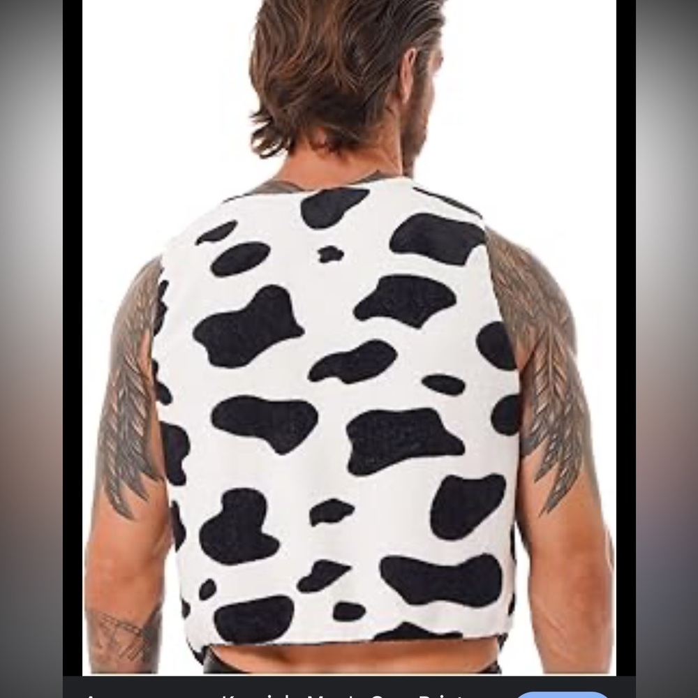 Men's Black and White Cow Print Vest
